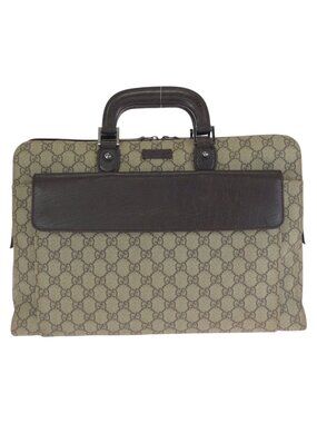 Gucci Beige Dark Brown GG Supreme Canvas Leather Business Briefcase